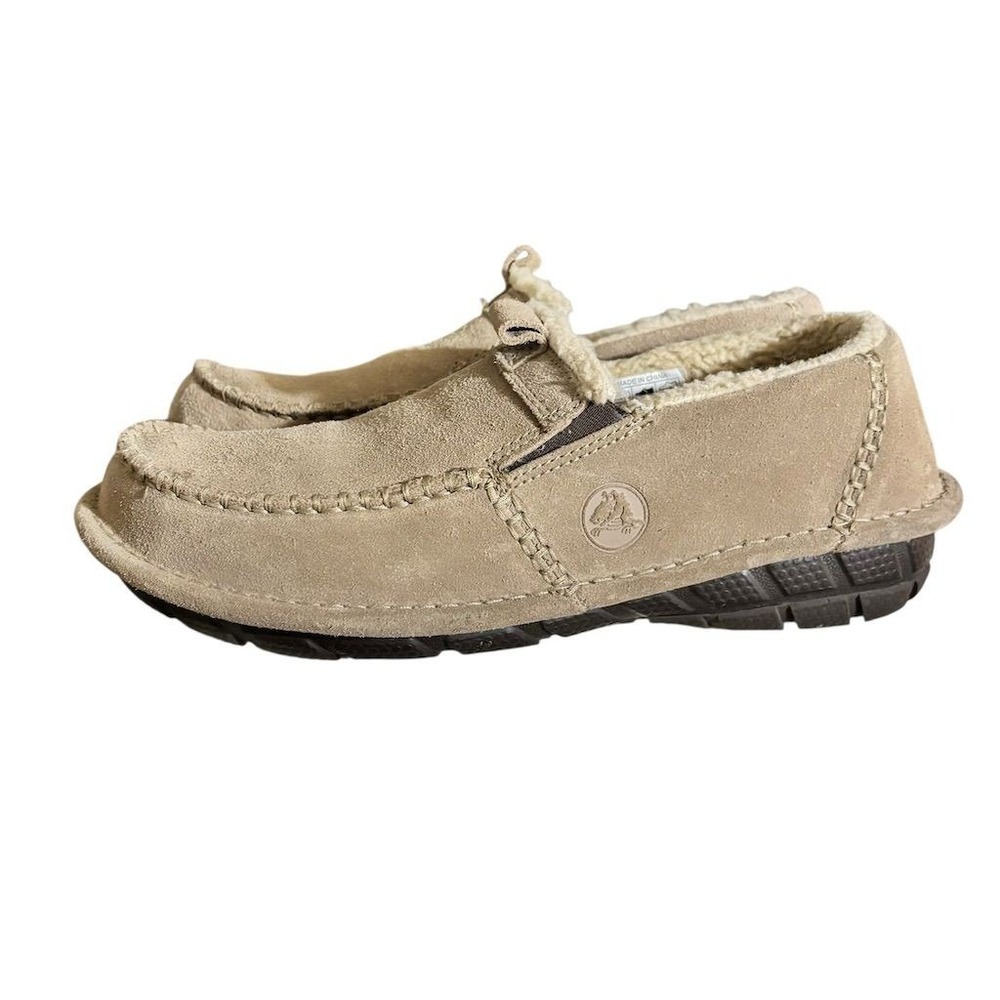 Crocs Men's Taupe Suede Sherpa-Lined Slip-On Shoes Size 9 Casual‎